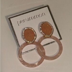Persimmon Pink Druzy Cubic Zirconia Tiered Earring Post Back Brand New